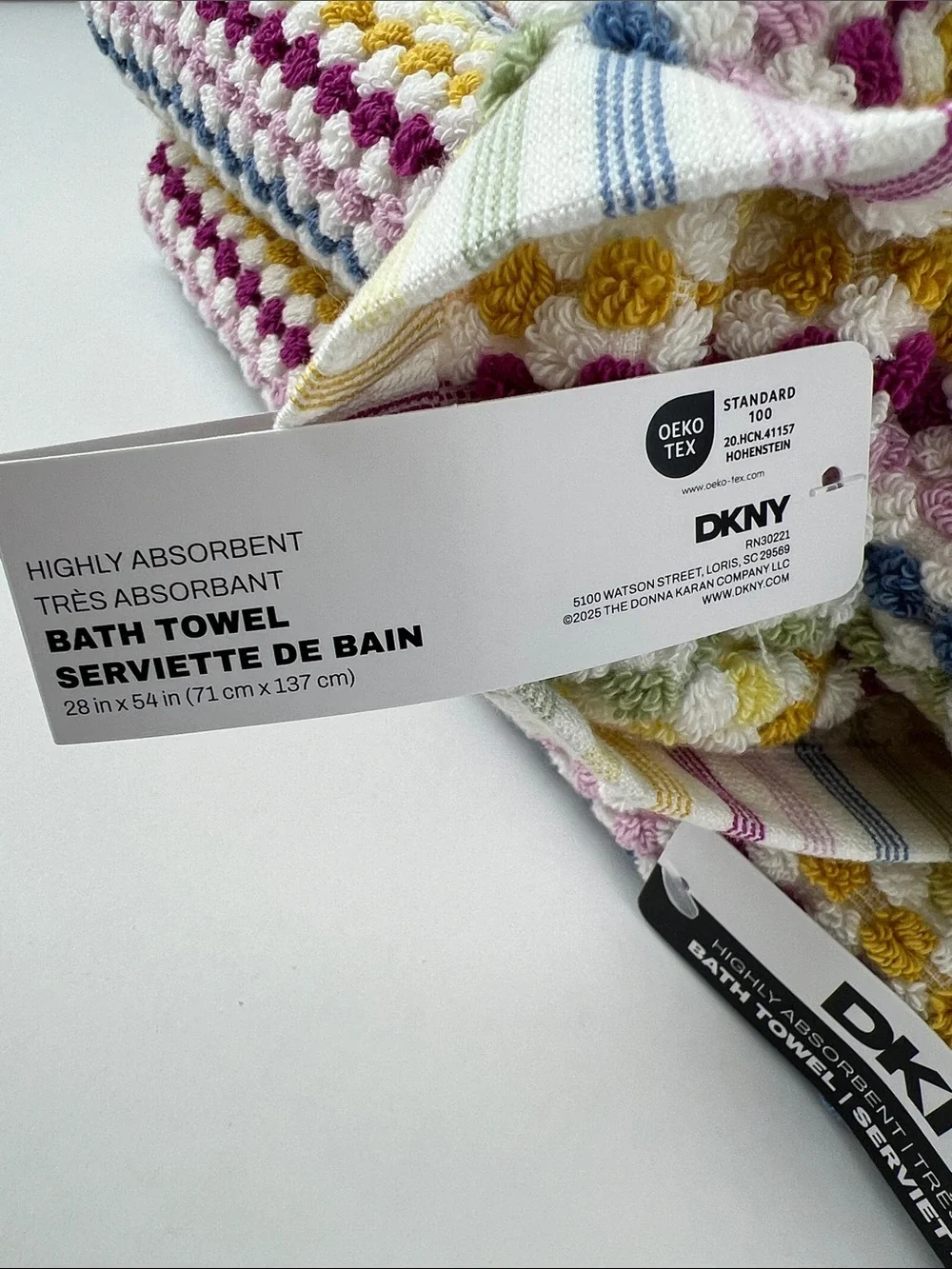 DKNY Bath Towel Set Multicolor Striped & Dot Bath Hand Wash Soft Cotton 8 Pc NEW